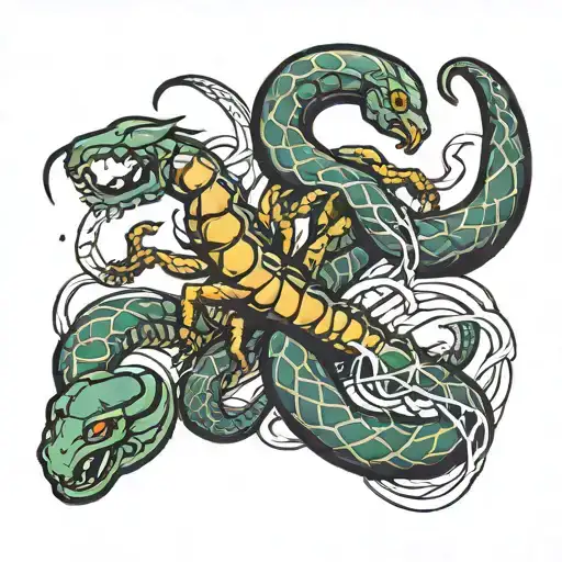 Scorpion Fighting A Snake Intertwined