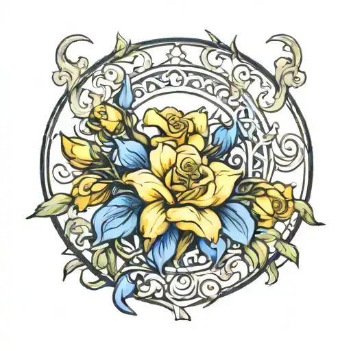 Bluebell Flower And Yellow Rose Entertwined Into An Eternity Symbol