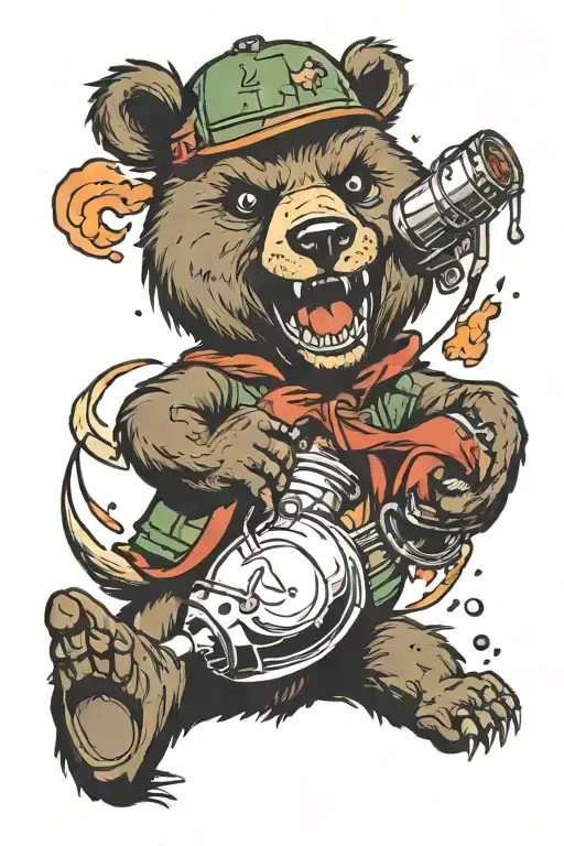 Rabid Bear Holding A Bomb Explosion