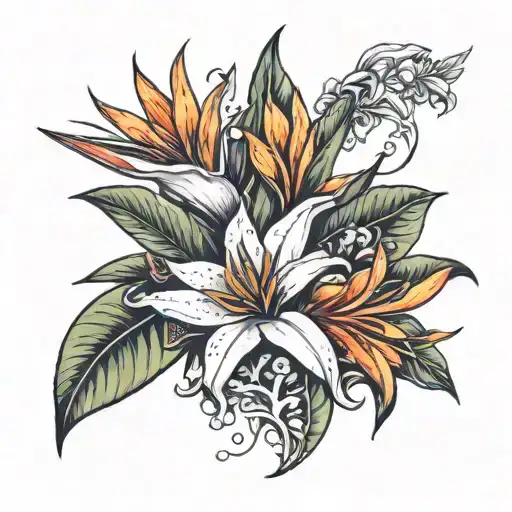 Bird Of Paradise Flower And Lily Flower