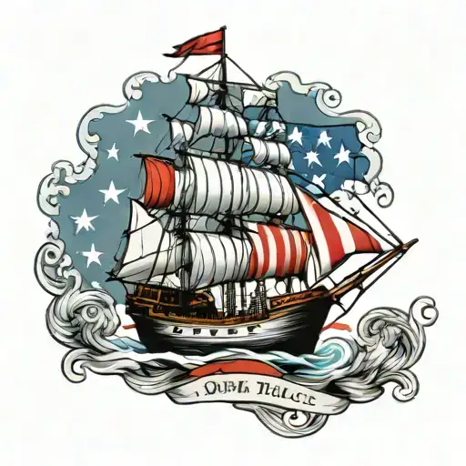 Sailing Ship Elissa With Texas Flag In Background