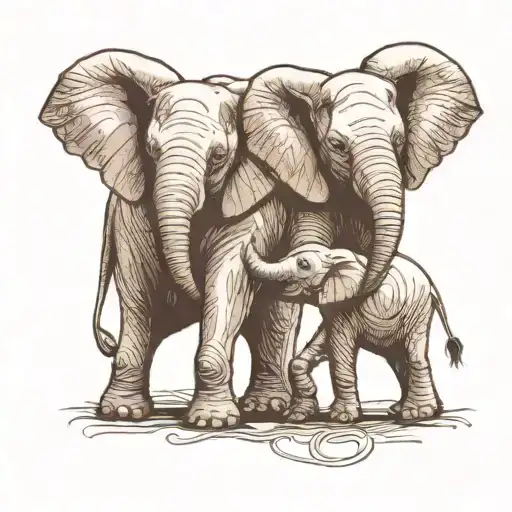 Mother And Baby Elephant Facing Each Other Holding Up Their Trunks To Make A Heart