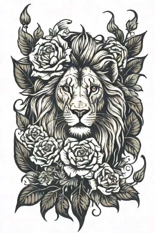 Lion And Flowers