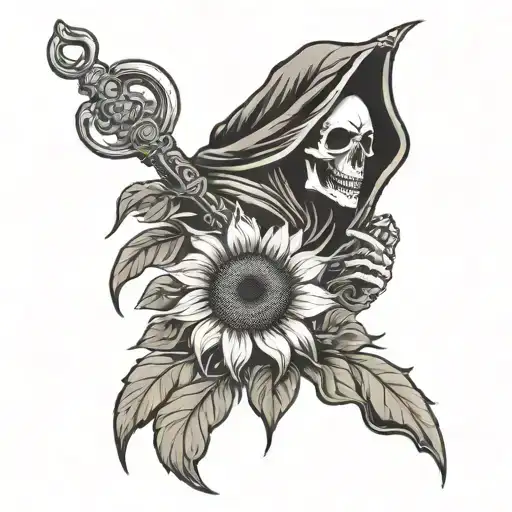 Grim Reaper And Sunflower Growing