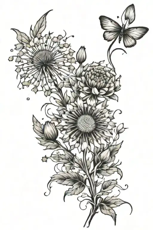 Dandelion And Flowers Growing