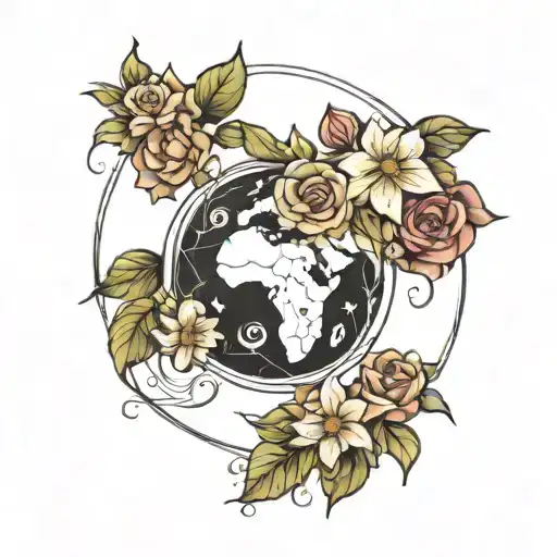 Earth Symbol Surrounded With Flowers
