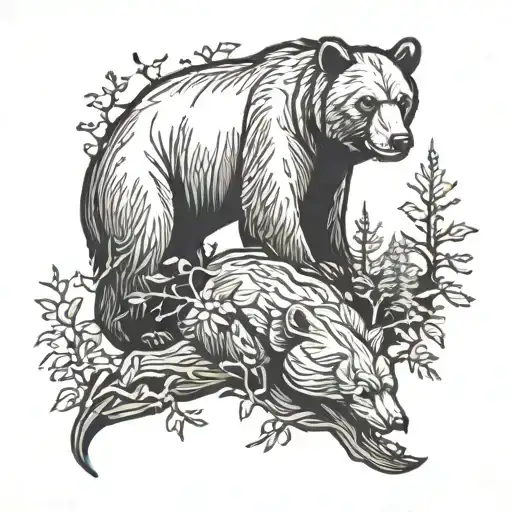 Bear And Cub In The Forest