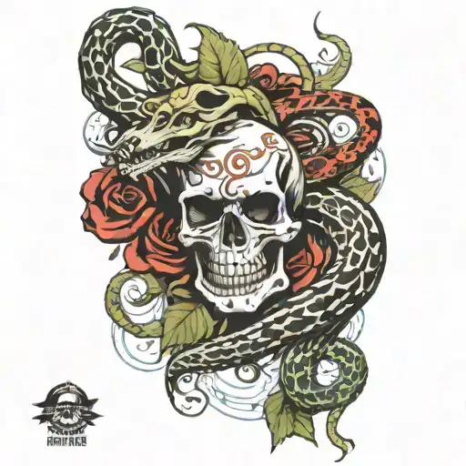 Full Arm Sleeve Trash Polka With Skull And Snake Realistic