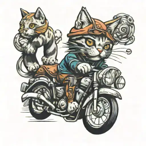 Biker Cat With A Teddy Bear In His Arms