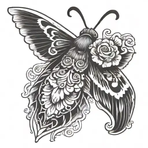 Moth With Heart Pattern In Wings Spread