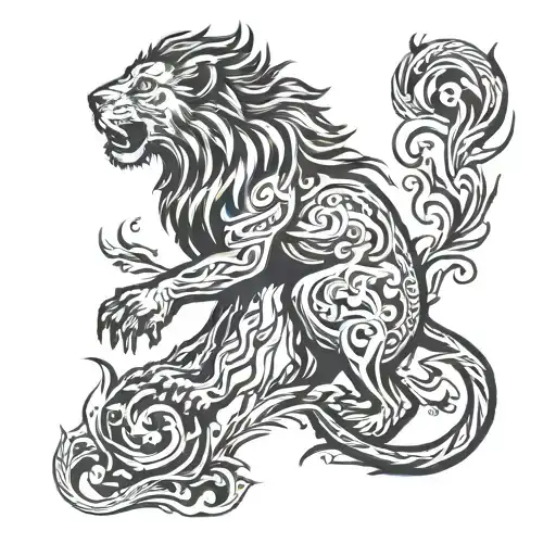 Lion With Fire Surrounded