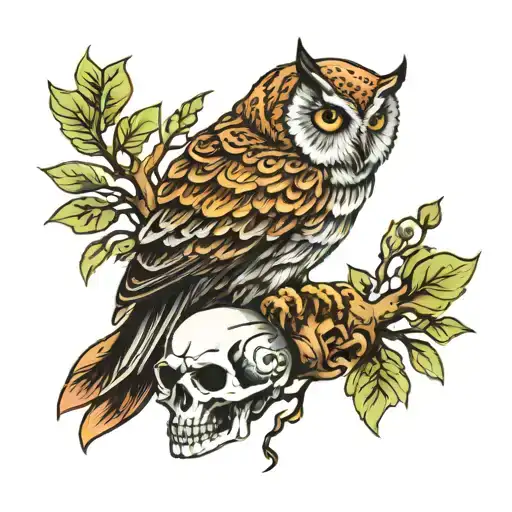 Owl Perched On Skull