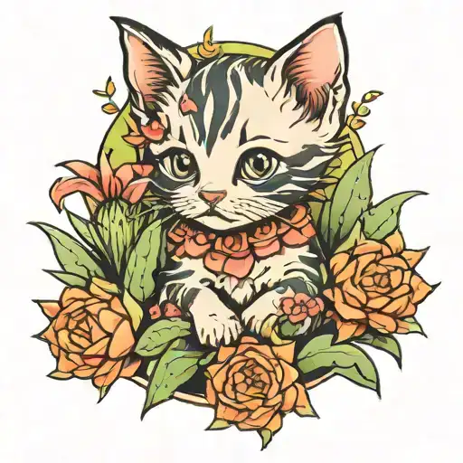 Kitten In Cactus Blooms