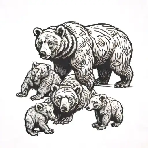 A Mama Bear And 4 Cubs