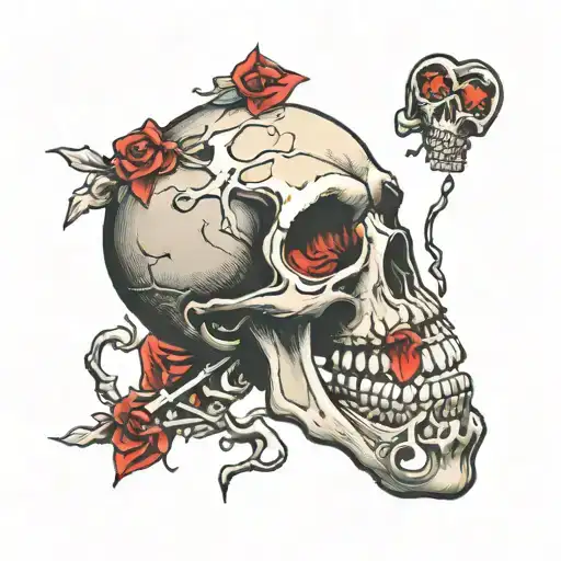 Skeleton With Broke Red Heart