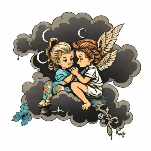 A Child Joining A Girl On Her Cloud