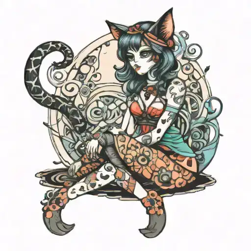 Mystical Cat Girl Sitting