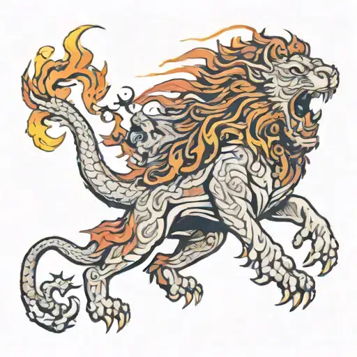 Lion With Fire Breathing Dragon