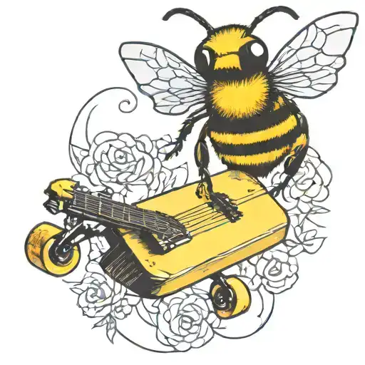Bee Playing On Skateboard Playing Guitar