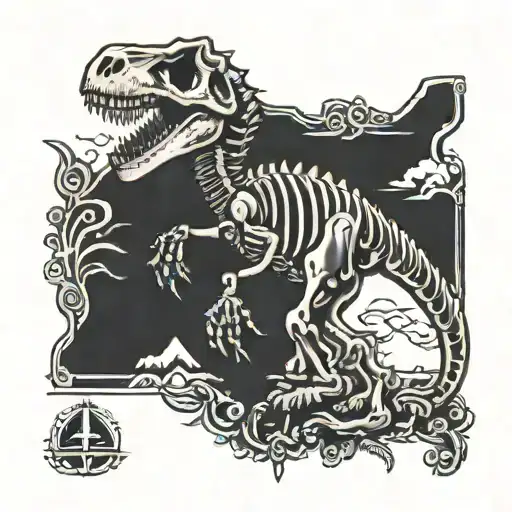 Dinosaur Skeleton With Nordic Paterns