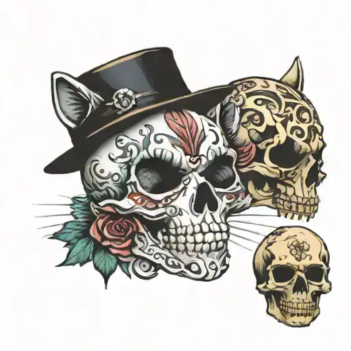 Tattoo Cat And Skull