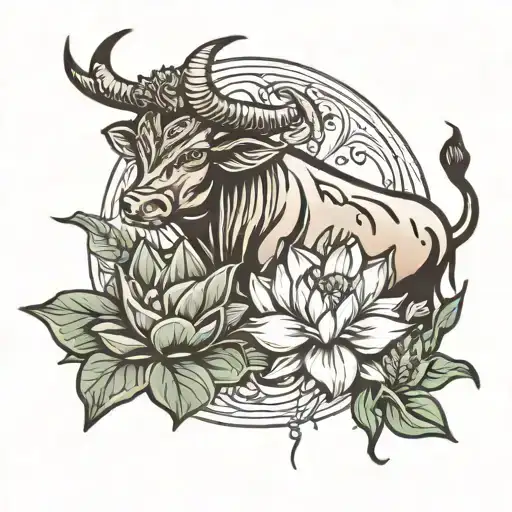 Taurus And Lotus Flower