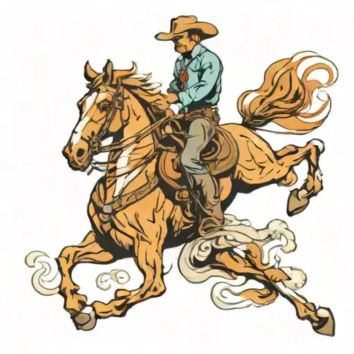 Cowboy On Bucking Bay Horse