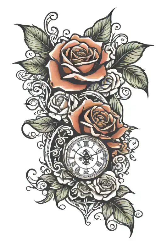 Rose And Clock With The Words Famila