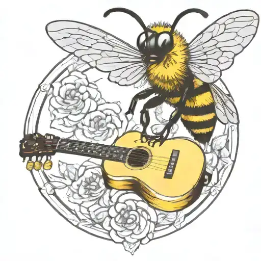 Bee Playing On Guitar Skateboard