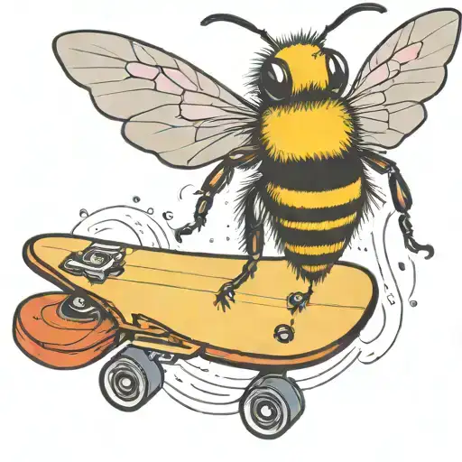 Bee Flying On Skateboard Playing Guitar
