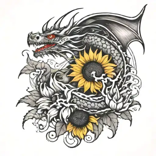 Dragon And Sunflower Blooming