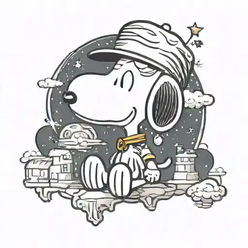 Snoopy Looking Into The Sky At Night