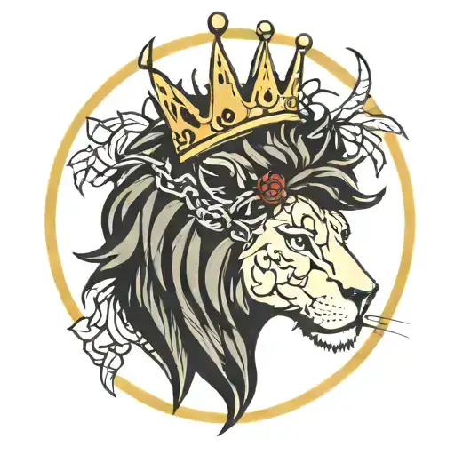 Lion With A Crown Of Thorns Watching Over A Lamb