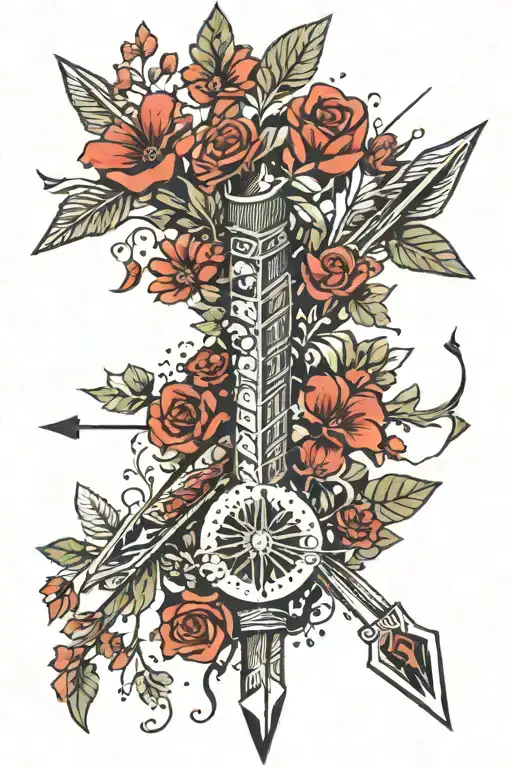 Arrow With Small Red Flowers And Stems Around The Arrow Signifying The Aim To Oersue Music