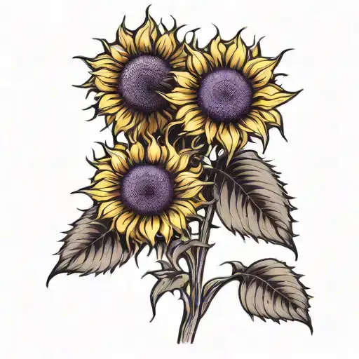 Two Sunflowers With A Purple Sun Shining On Them