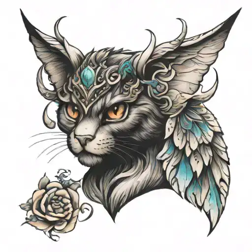 Fantasy Cat With Horns And Wings