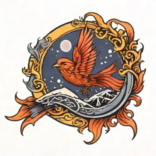 Half Moon With The Vermilion Bird Of Fire