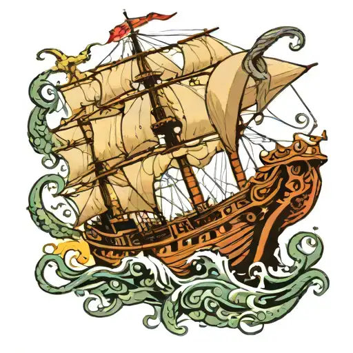 Kraken Sea Monster Attacking Ship Sailing