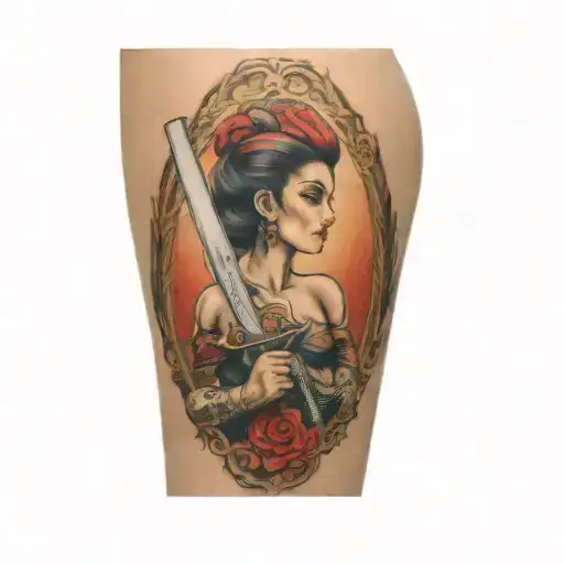 A Woman Holding A Sword