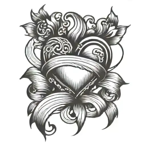 Fine Line Heart With Ribbon Intertwined