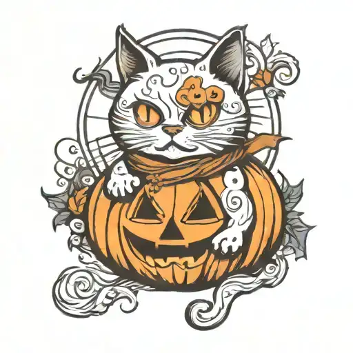 Halloween Pumpkin Ghost Cat