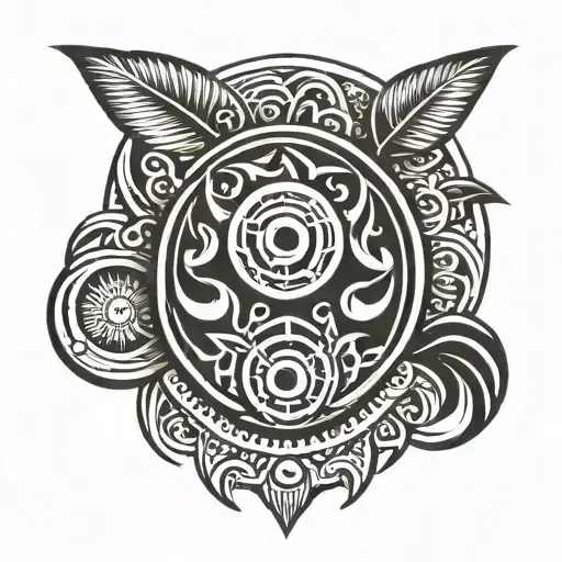 Polynesian Tribal Half Sleeve Tattoo With Circle In Middle