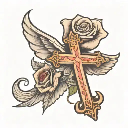 Rose With Wings And A Cross With Foot Step Prayer Written
