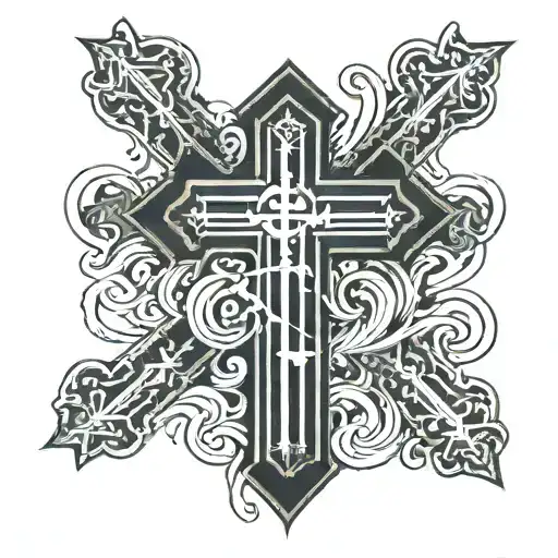 A Tattoo That Is A Dark Colored Cross With Light Words Inside Of It That Says Ego Is The Enemy