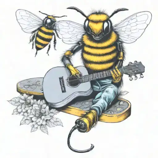 Bee Playing On Guitar Skateboard