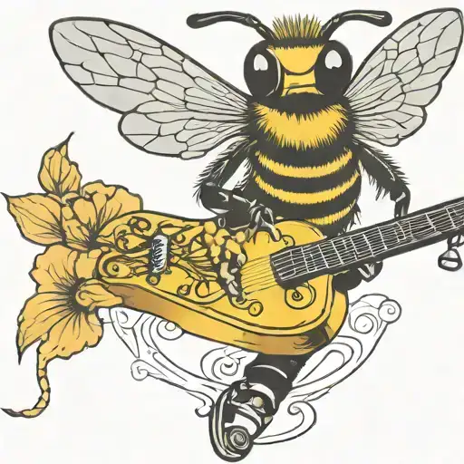 Bee Playing On Guitar Skateboard