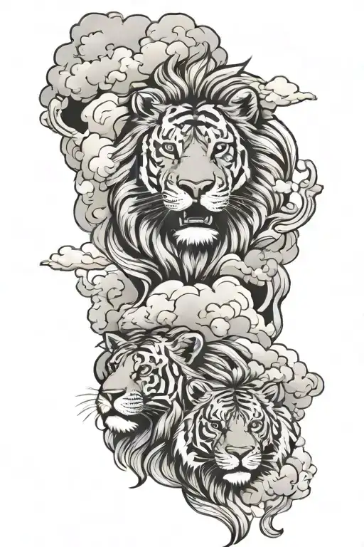 Lion And Tiger With Clouds
