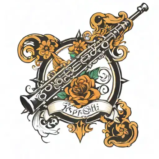 Krishiv Name Design Tattoo With Flute And White Background