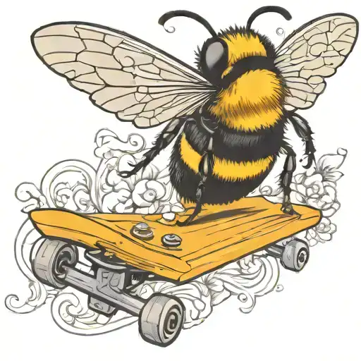 Bee Flying On Skateboard Playing Guitar