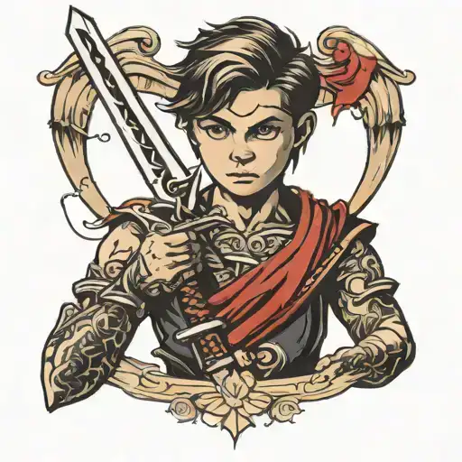 Kid Holding A Sword Piercing
